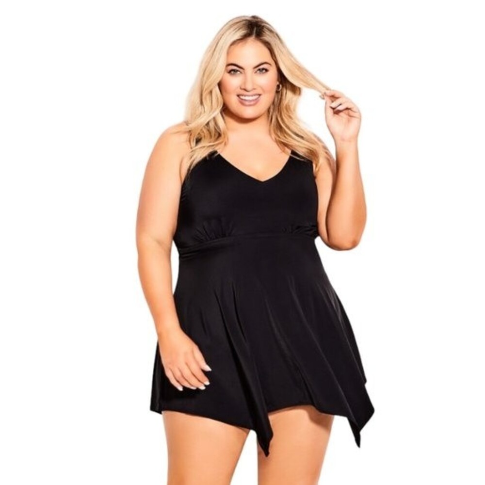 Avenue Tiered Swim Dress Women Plus 24W Colbalt Black Resort